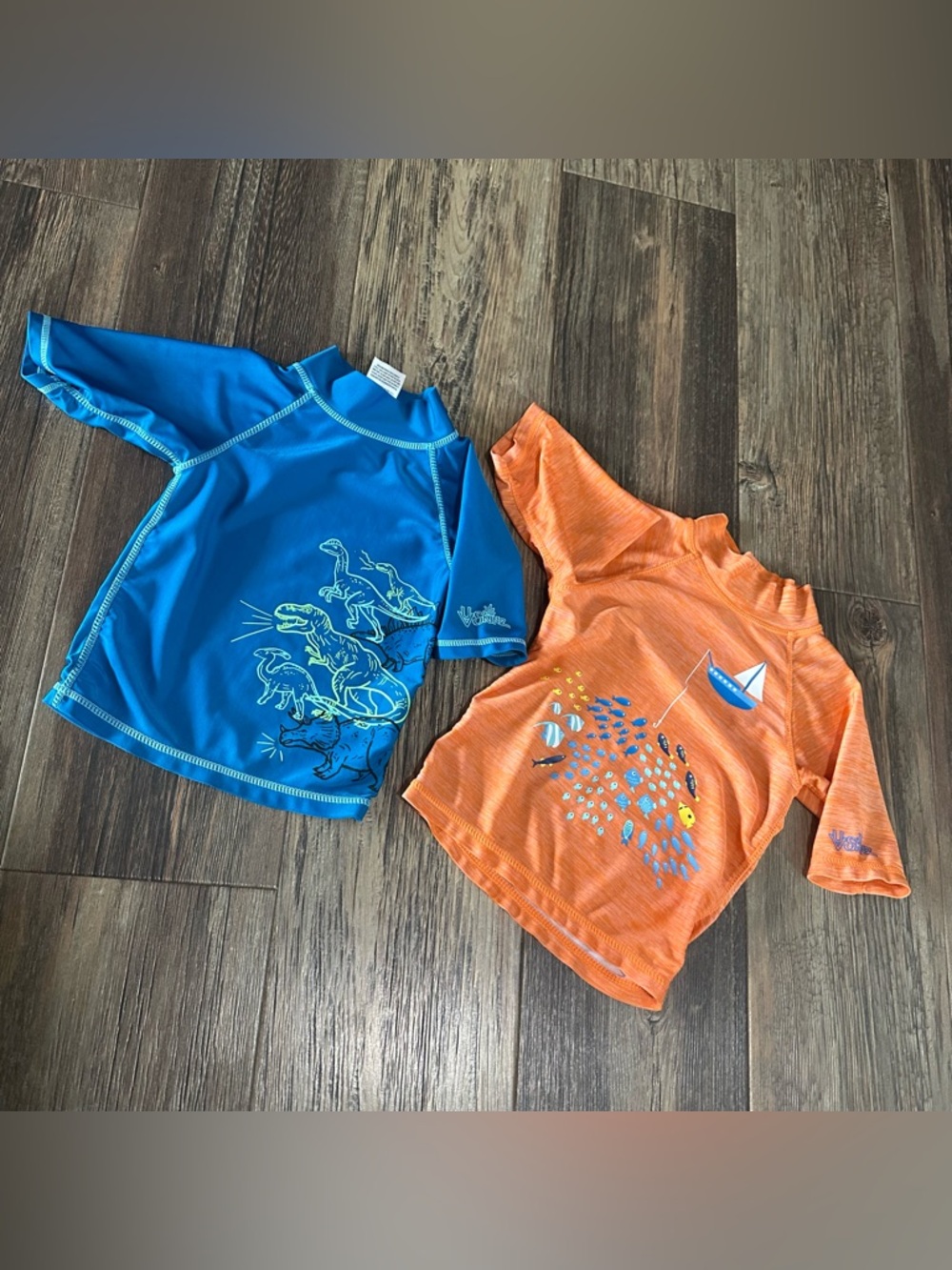 UV Skinz UPF 50+ sunwear toddler boys 3T rashguard swim shirt fish & dinosaur